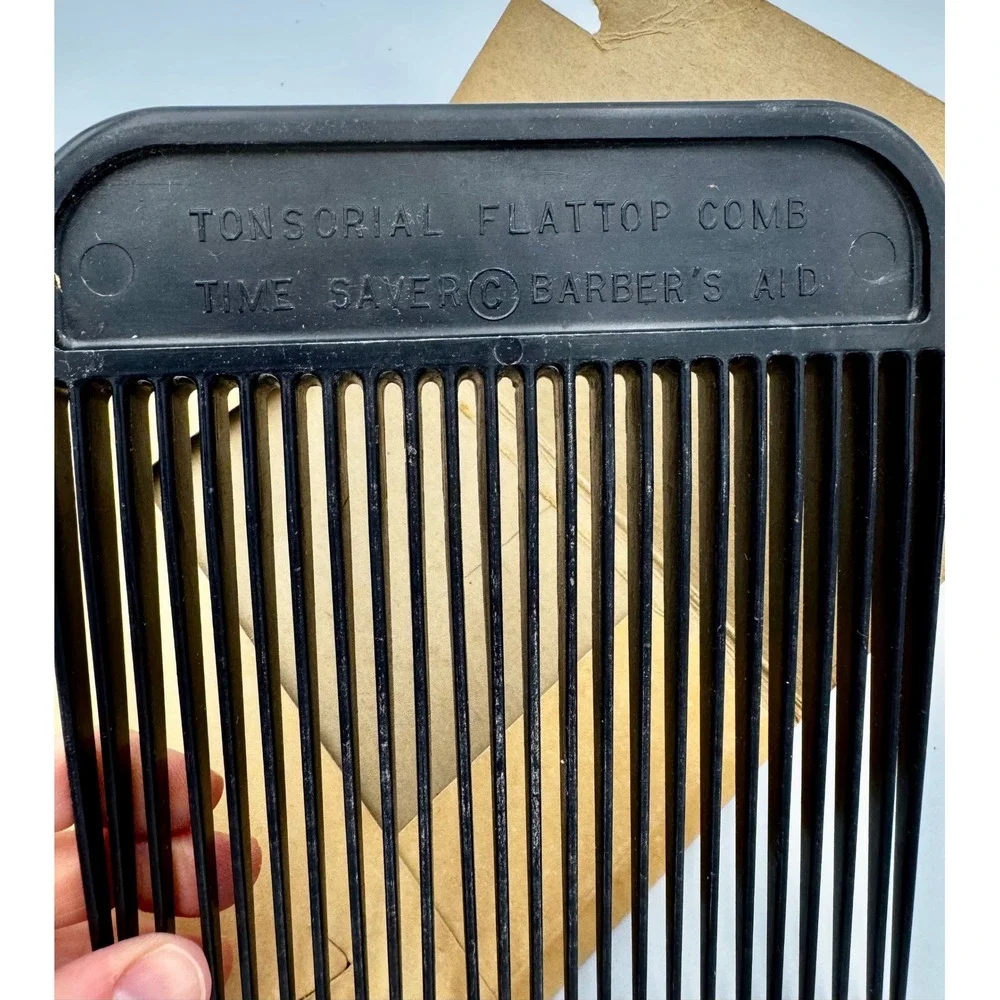 Vtg 1950s Tonsorial Flattop Comb in Original Graphic Box Mid-Century Barber Prop